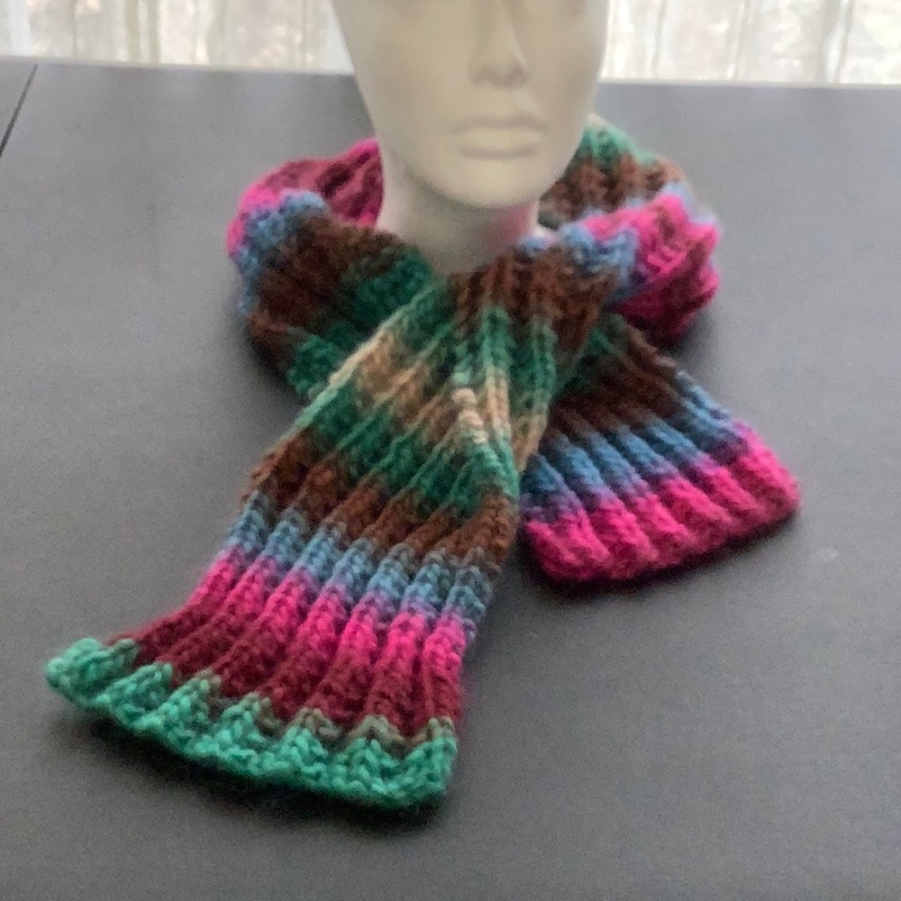 Hand knit multi-colored winter scarf